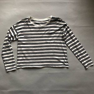 Everlane Black and White Striped Long Sleeve Tee